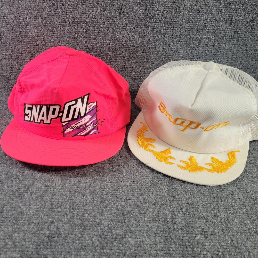 Vintage Snap-on Hat Lot 2 Snap Back Mens Swag Cats Pink White Trucker Racing‎